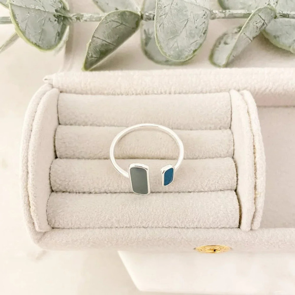 925 Sterling Silver Bar Ring Minimalist Dainty Bar Ring Blue Double Bar Ring - Picture 8 of 9